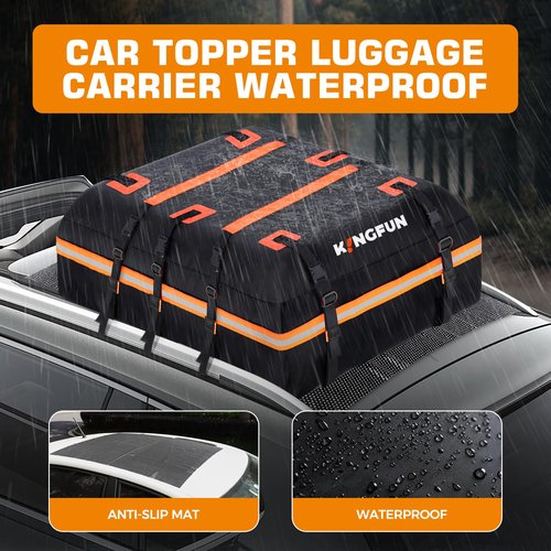 Kingfun Car Rooftop Cargo Carrier Bag, Waterproof 20 Cubic Feet Car Roof Luggage Carrier for All Vechicles with/Without Racks, Includes Anti-Slip Mat, 8 Reinforced Straps, 6 Door Hooks, Luggage Locks