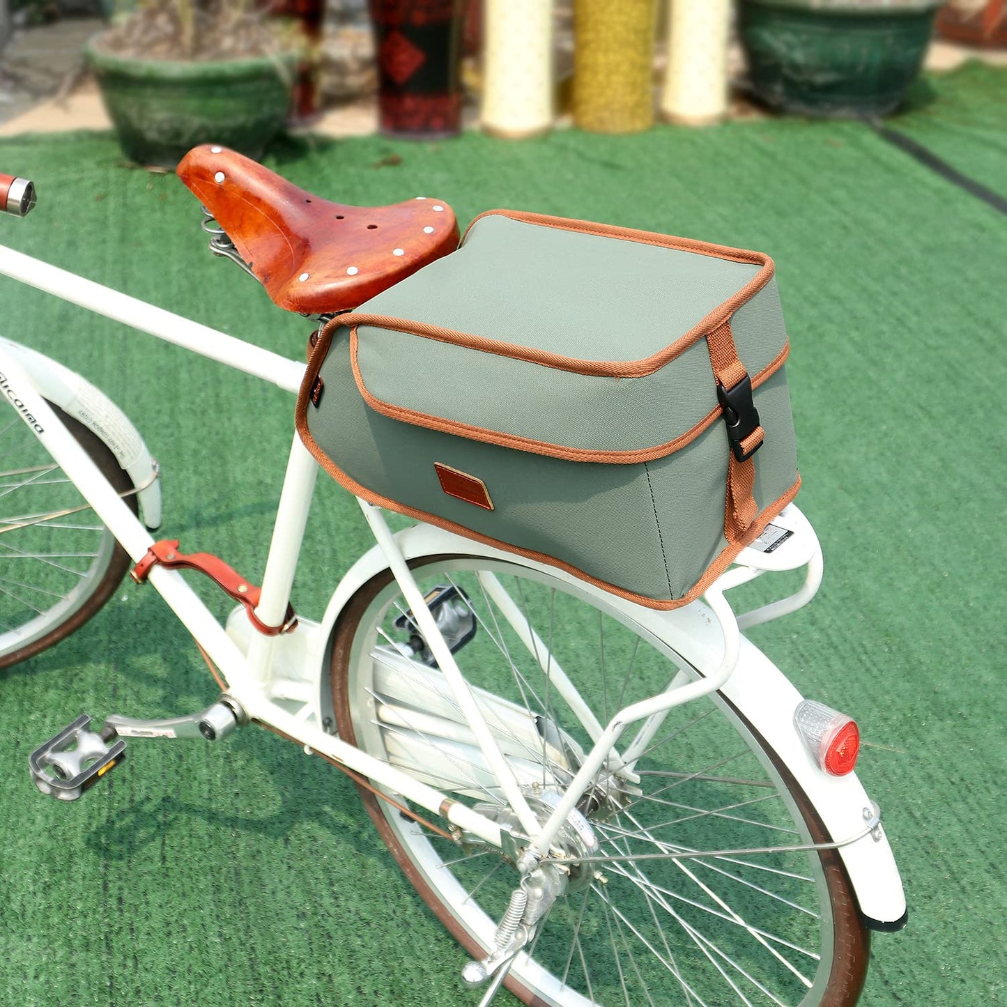 TOURBON Canvas Bicycle Pannier Bike Rear Rack Insulated Trunk Cooler Bag (Green)