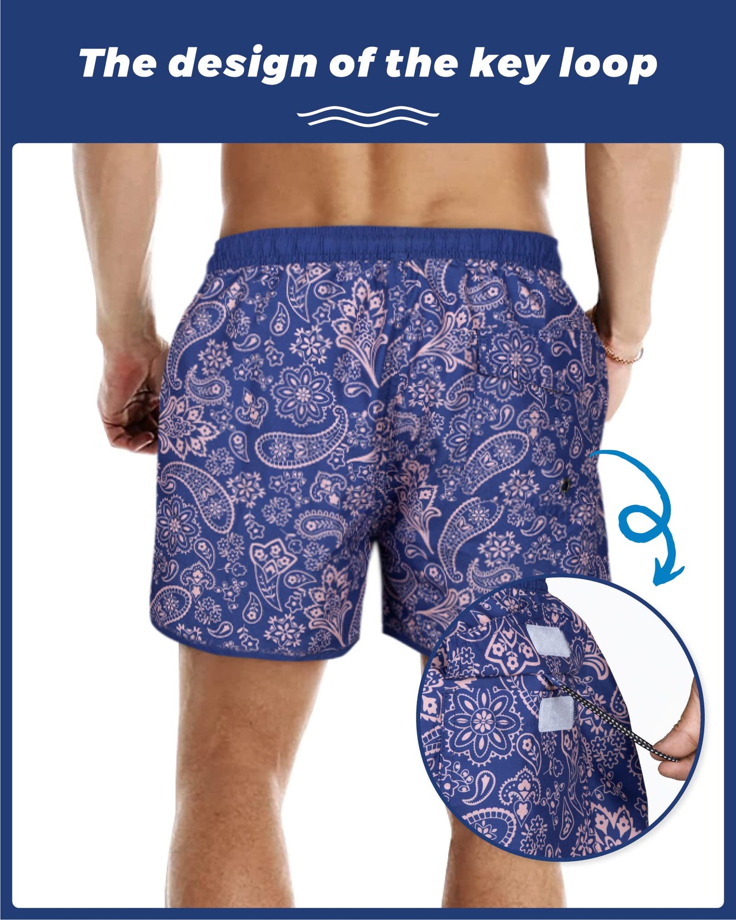 SURF CUZ Mens Swim Trunks 5" Swim Shorts Vintage Bathing Suits with Mesh Lining 80s 90s Retro Swimwear Board Shorts,03 Purple Pink Paisley,M