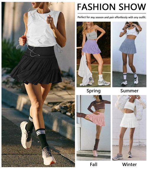 Hragc Women's Mini Yellow Skirt Skort Flowy Pleated High Waisted Ruffle Medium Tennis Skirts for Women Athletic Skater Golf with Shorts Pockets