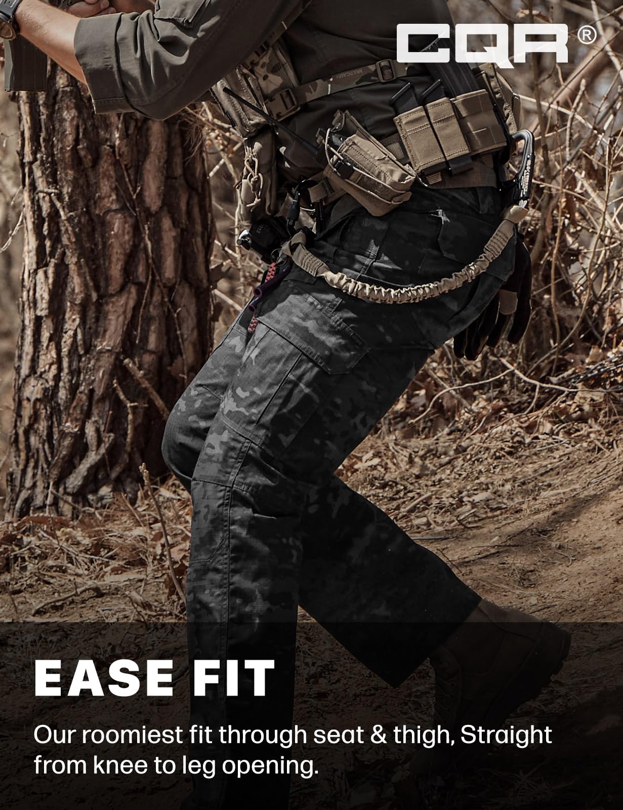 CQR Men's Tactical Pants, Water Resistant Ripstop Cargo Pants, Lightweight EDC Work Hiking Pants, Outdoor Apparel, Duratex Mag Pocket Print Utility Camo Black, 42W x 32L