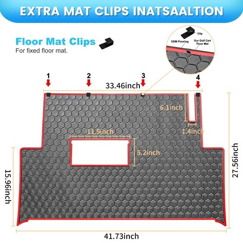 Golf Cart Floor Mat for Precedent Floor Mat, 3/10" Thickness Rubber Full Coverage Precedent Mat, Fit for Club Car Precedent (2004-2025) / Onward & Tempo (2017-2025) / Villager & V4L (2019-2025) Red