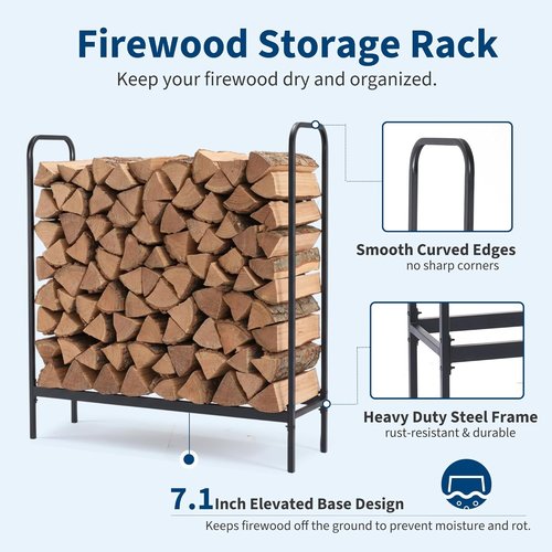 DUMOS Heavy Duty Firewood Storage Rack - 4FT Log Holder with Cover & Zipper for Indoor/Outdoor Use