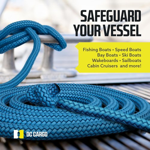 DC Cargo Mall Boat Dock Lines - 1/2" x 15' Double Braided Ropes with 12" Eyelet | Marine Grade Nylon, Damage Resistant