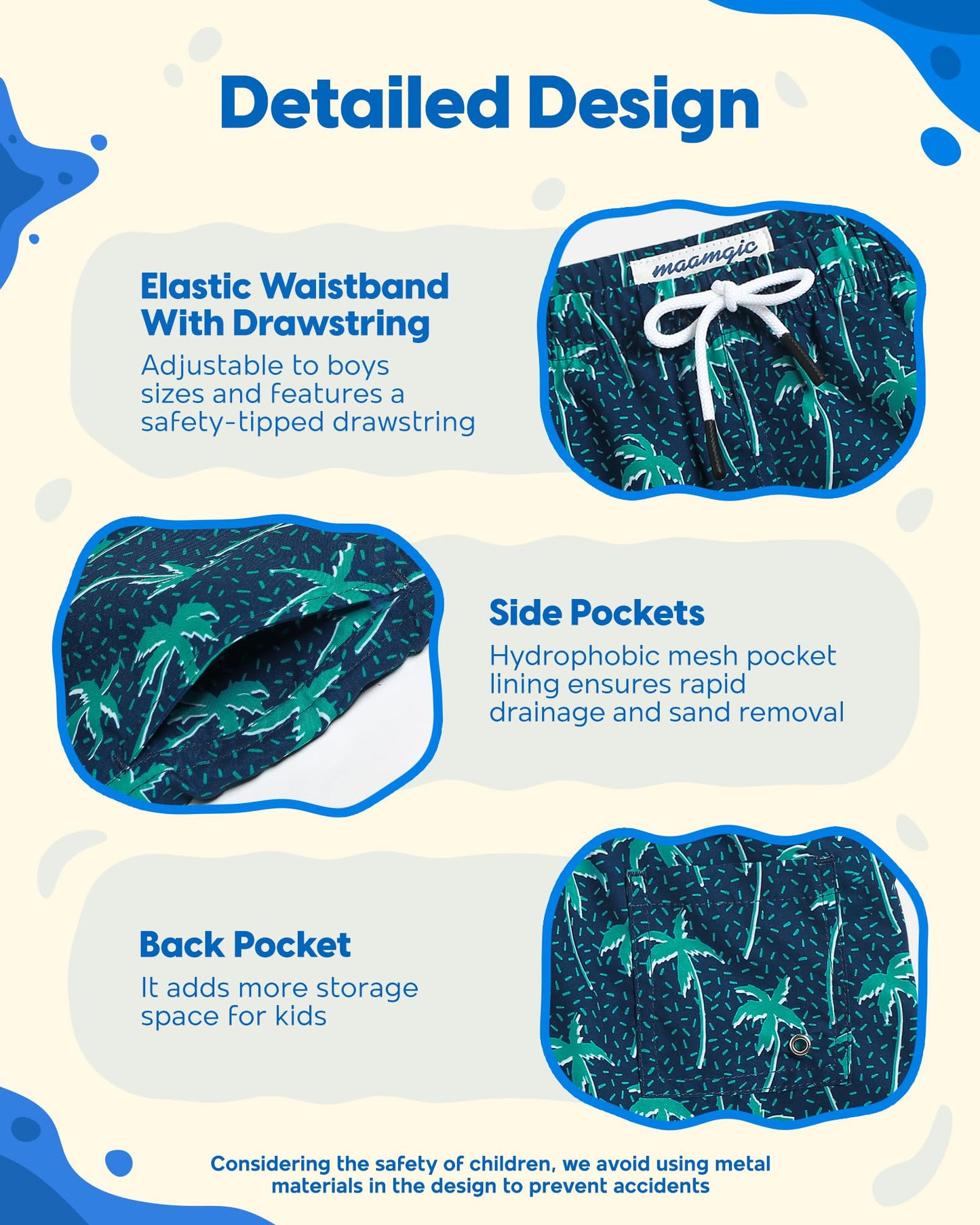 maamgic Boys Swim Trunks Toddler Swim Shorts Little Boys Bathing Suit Swimsuit Toddler Boy Swimwear,Tree-Navy Blue,10 T