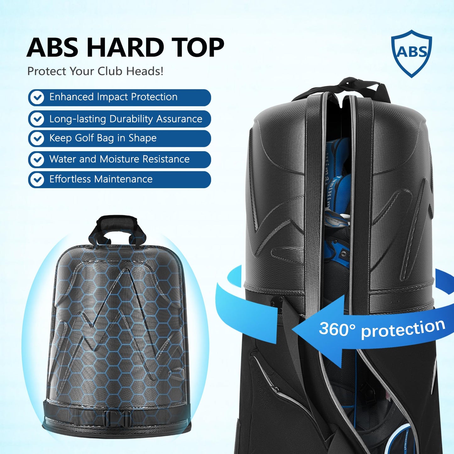 UNIHIMAL Golf Travel Bag for Airlines with Wheels, PC Hard Case Top Golf Club Travel Bag with 1680D Fabric, Shield Your Clubs with Lightweight Durability