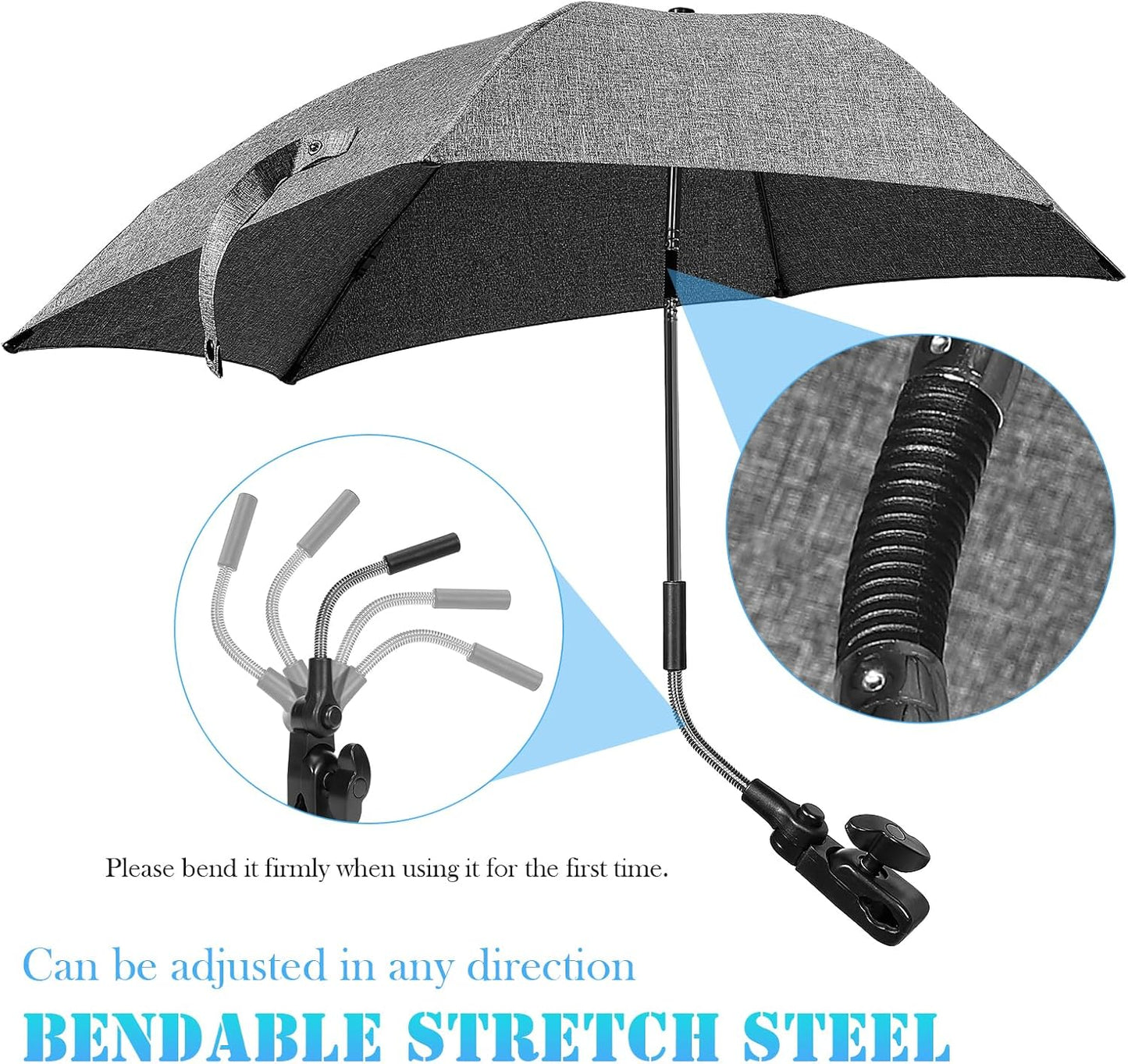Skiennix Chair Umbrella - 78cm UV Protection Sun Shade with 360° Adjustable Clamp for Strollers & Beach Chairs