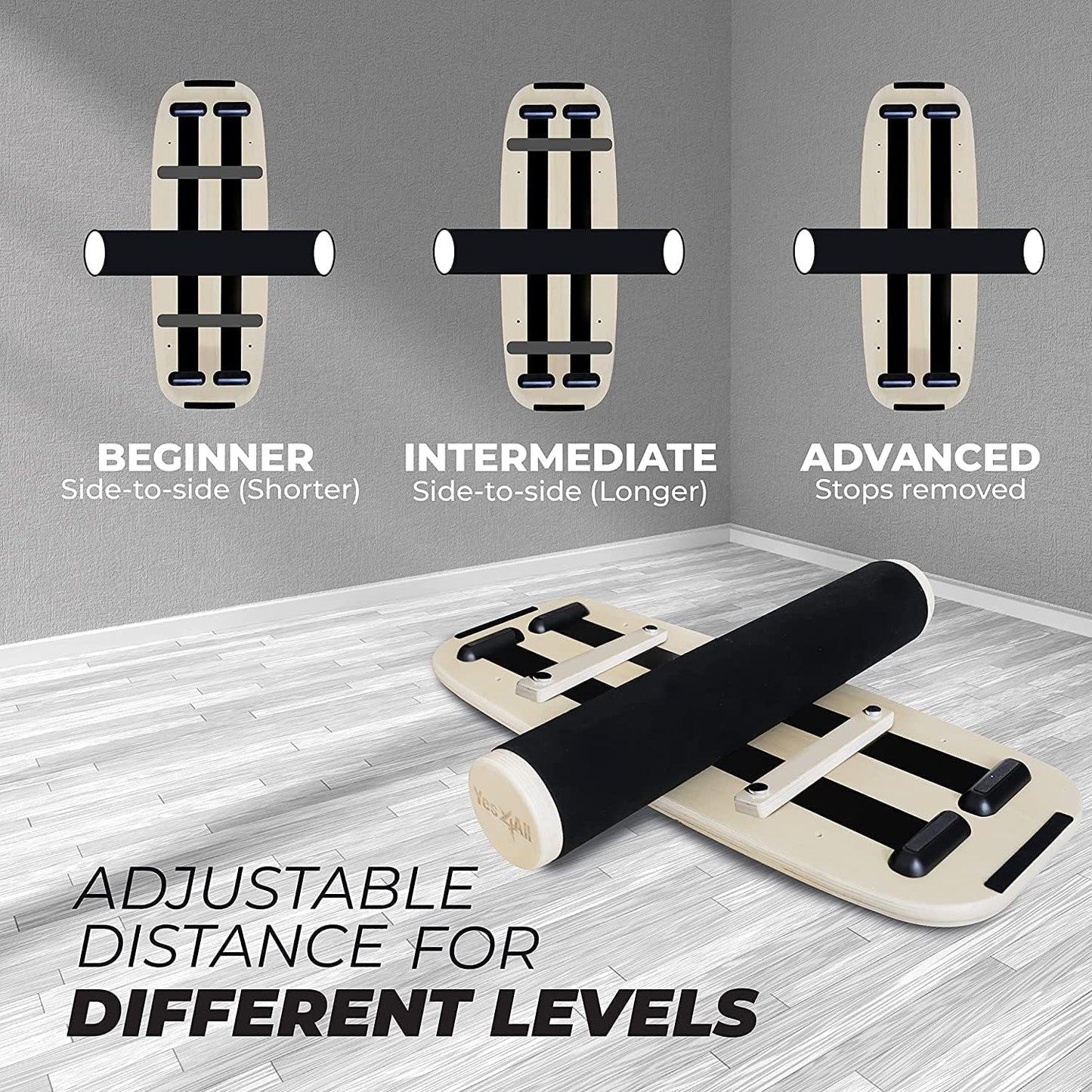 Yes4All Balance Board - Surf Trainer for Core Strength & Balance Control | Adjustable Stoppers