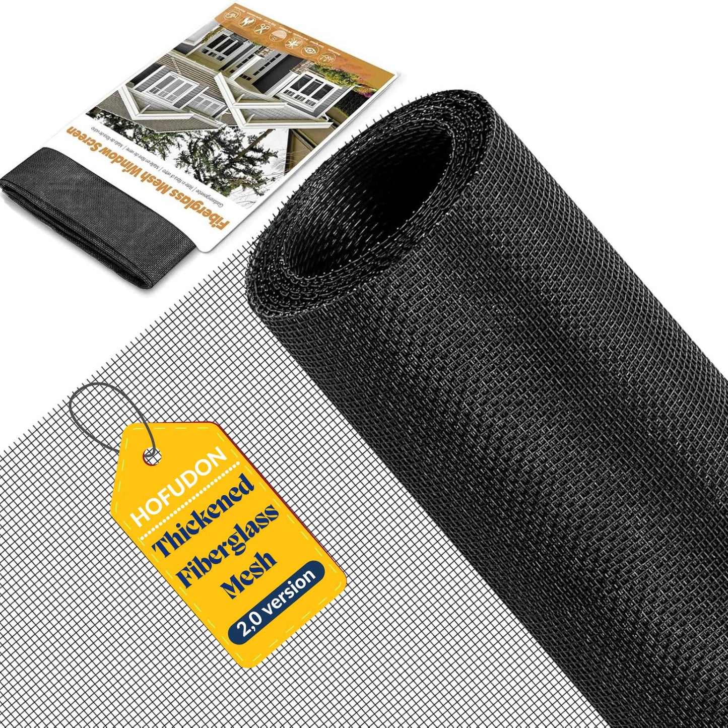 HOFUDON Window Screen Mesh, 39"x118" Fiberglass Screen Door Mesh, Replacement Window Screens, Patio Porch Screen Mesh Black