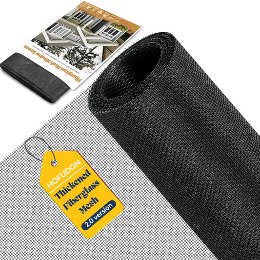 HOFUDON Window Screen Mesh, 39"x118" Fiberglass Screen Door Mesh, Replacement Window Screens, Patio Porch Screen Mesh Black