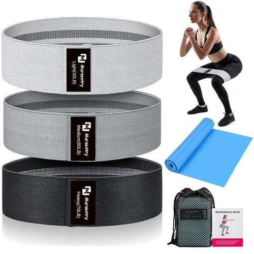 Hip Resistance Bands Set with Exercise Band, 3 Levels, Carry Bag and Guide, Multi-Colour (Light Gray+Medium Gray+Black)
