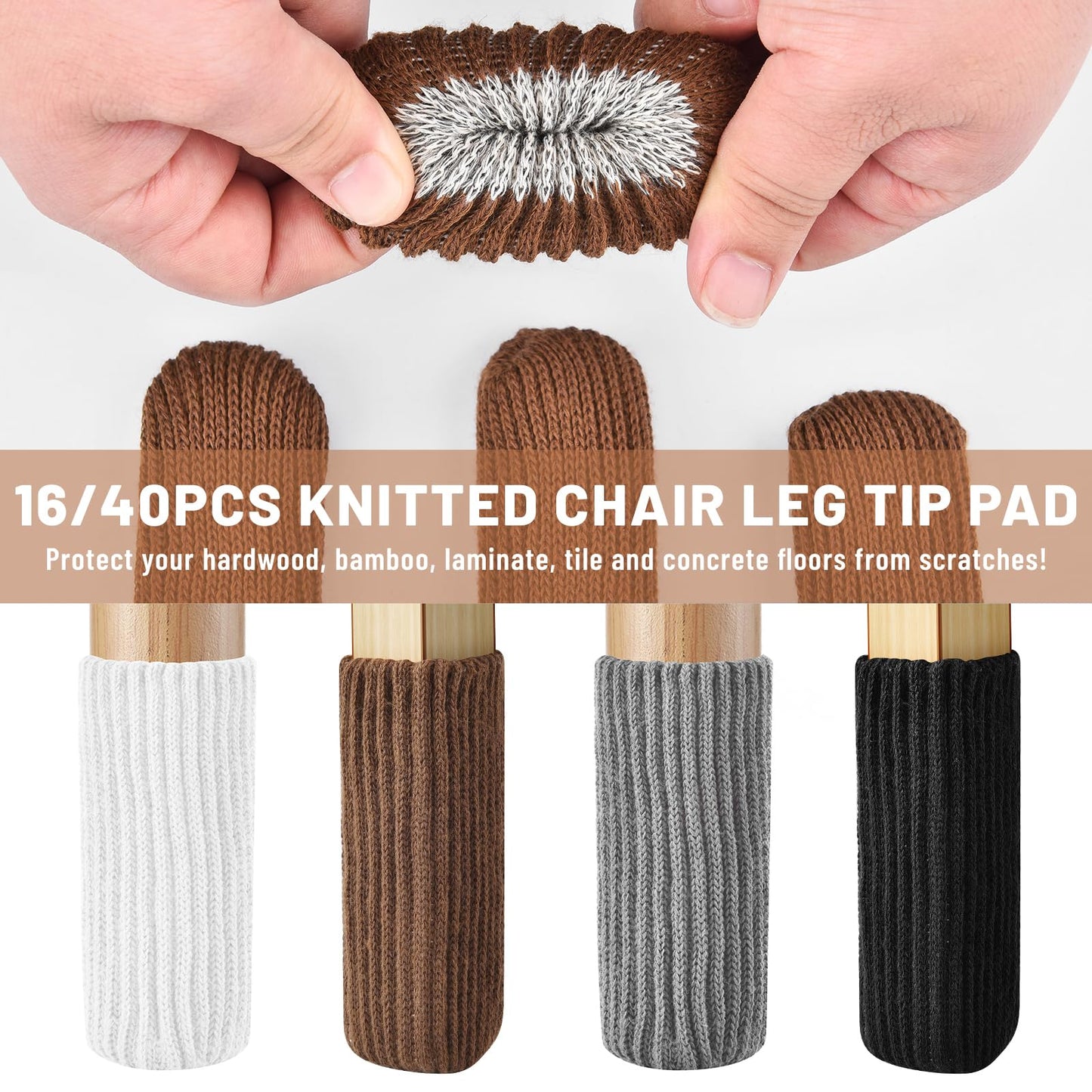16 PCS Brown Furniture Leg Socks - Knitted Chair Leg Floor Protectors for Hardwood Floors - Fits Round and Square Legs - High Elastic Bar Stool Chair Leg Covers Furniture Caps Set for All Shapes