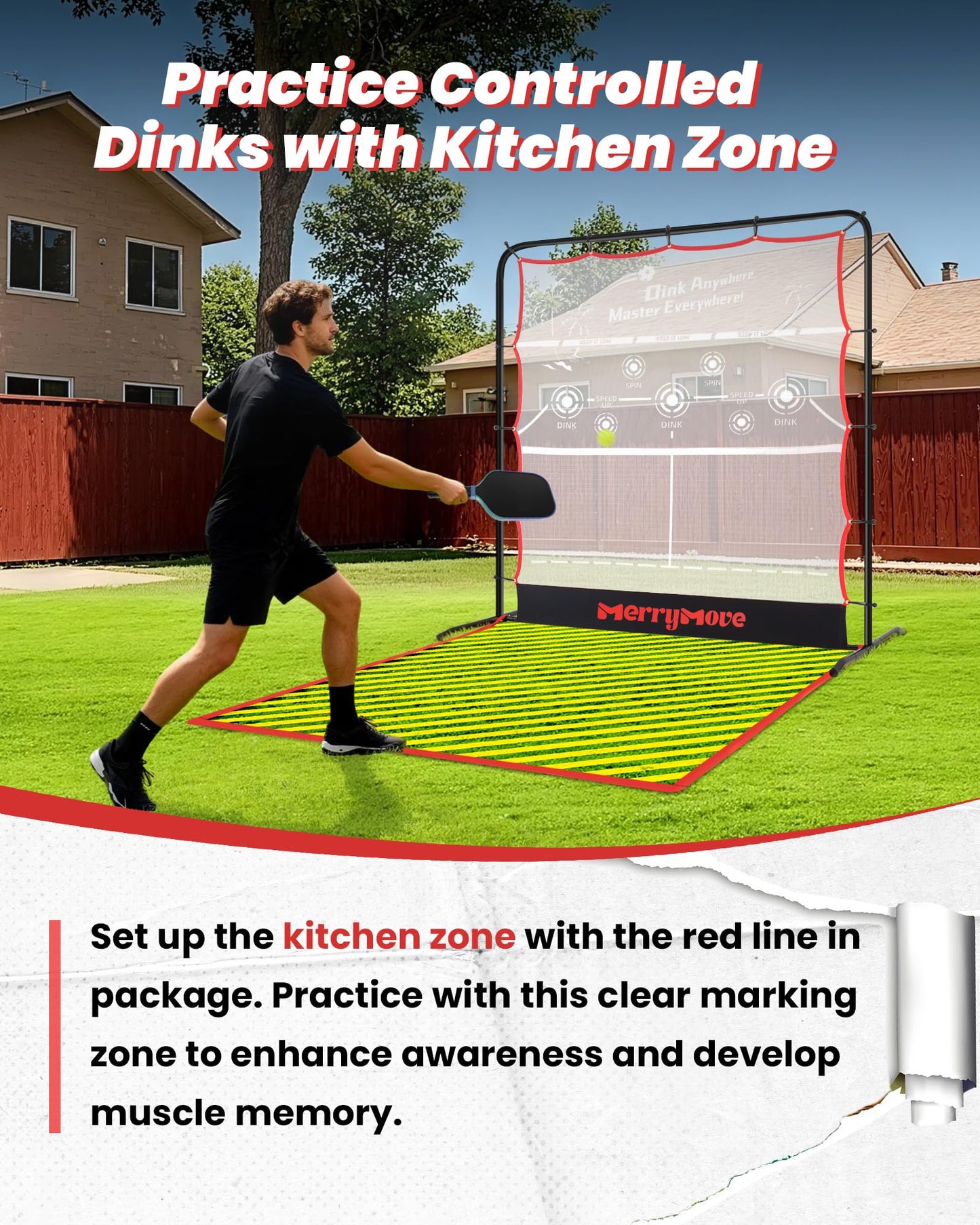 MerryMove Pickleball Rebounder Practice Net: 6FT Strong Metal Frame Pickleball Trainer Net, Portable for Outdoor Driveway Backyard and Indoor Garage Training Rebounder for Dink Volley Tennis
