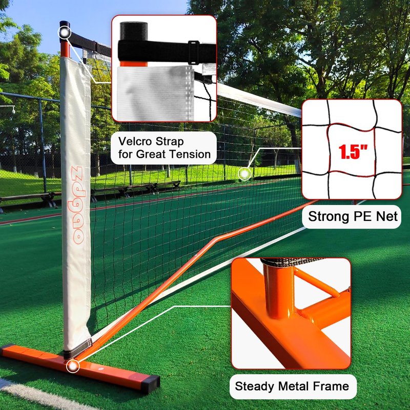 Zdgao Pickleball Net for Driveway with 4 Pickle Balls, 22FT Pickleball Net Regulation Size with Carrying Bag and Weather Resistance Strong Steel Frame