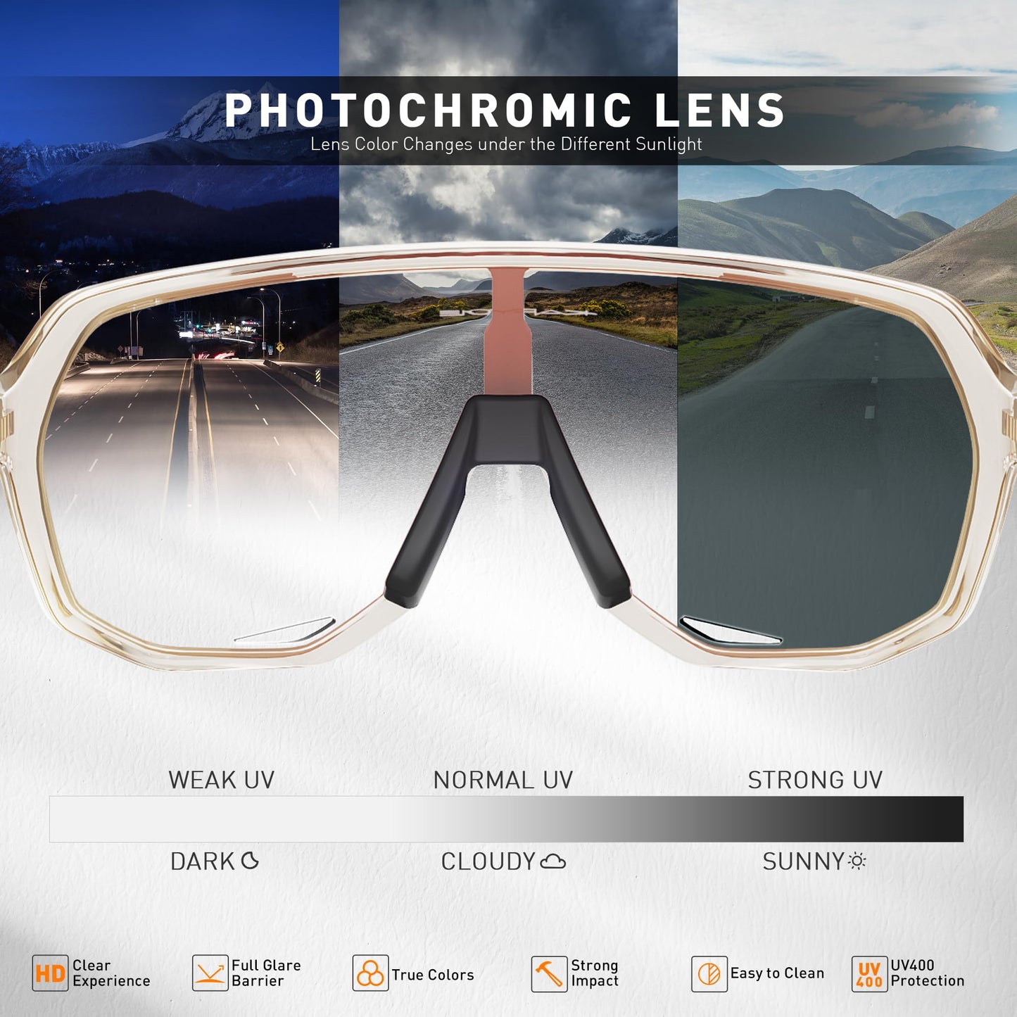 KAPVOE Photochromic Cycling Glasses for Men Women Mountain Bike Sunglasses Black Sports Goggles UV Protection
