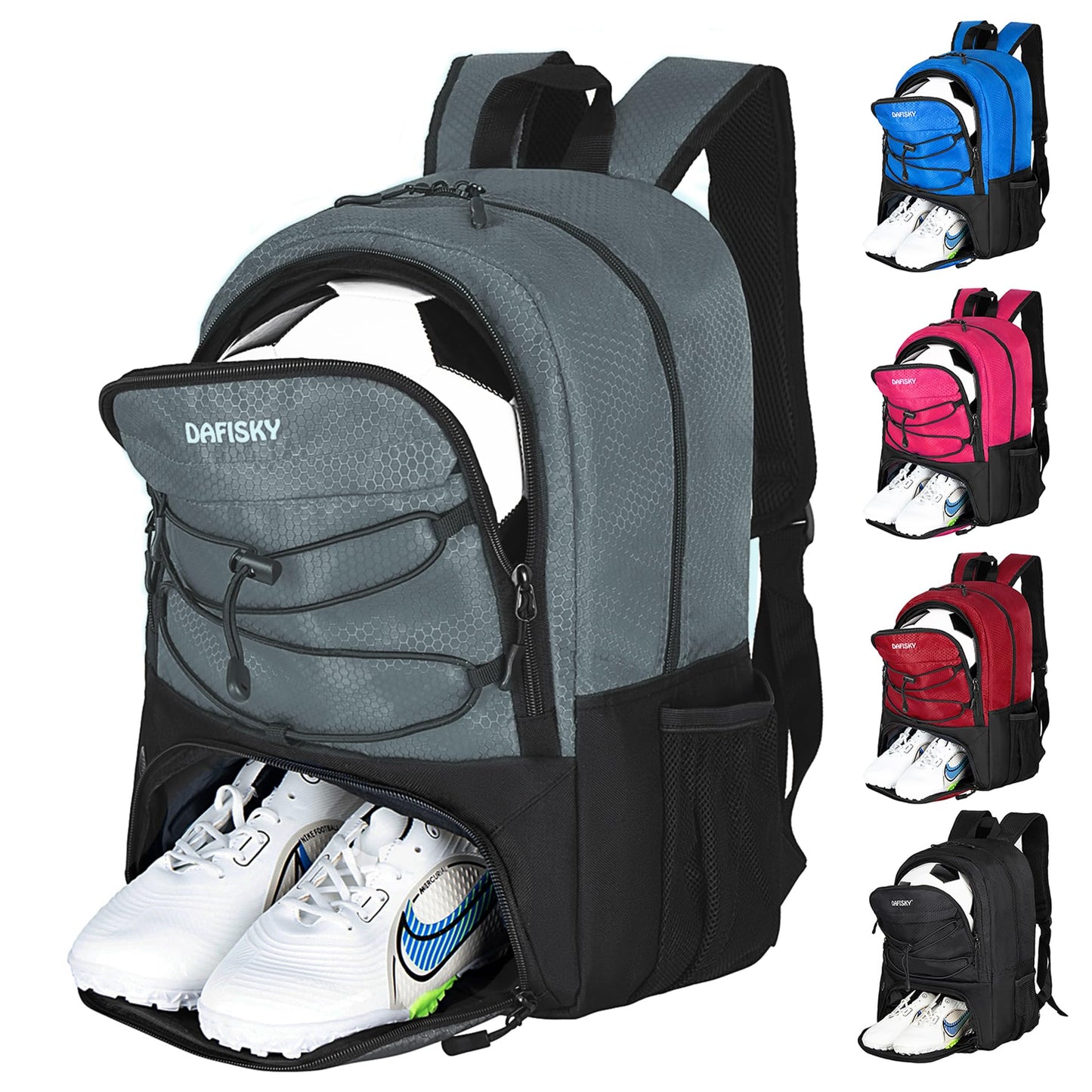 DAFISKY Youth Soccer Backpack Basketball Bag,Ball Compartment&Breathable Separate Cleat Water-Resistant Lightweight Durable Ergonomic Comfort Sports Equipment for Volleyball Football Rugby Training