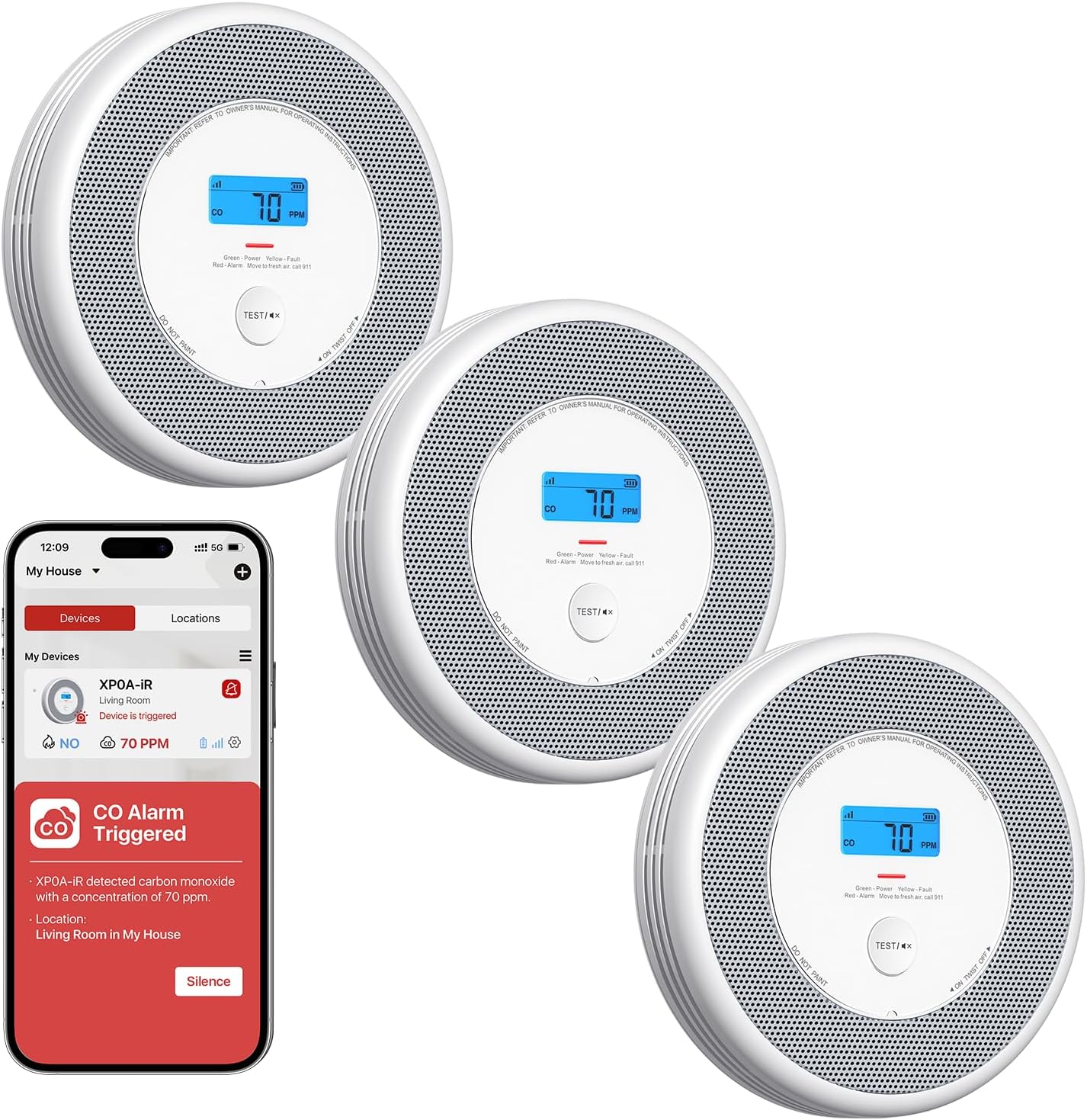 X-Sense Wi-Fi Smart Smoke & Carbon Monoxide Detector with Voice Alerts - Real-Time App Notifications, Model XP0A-iR