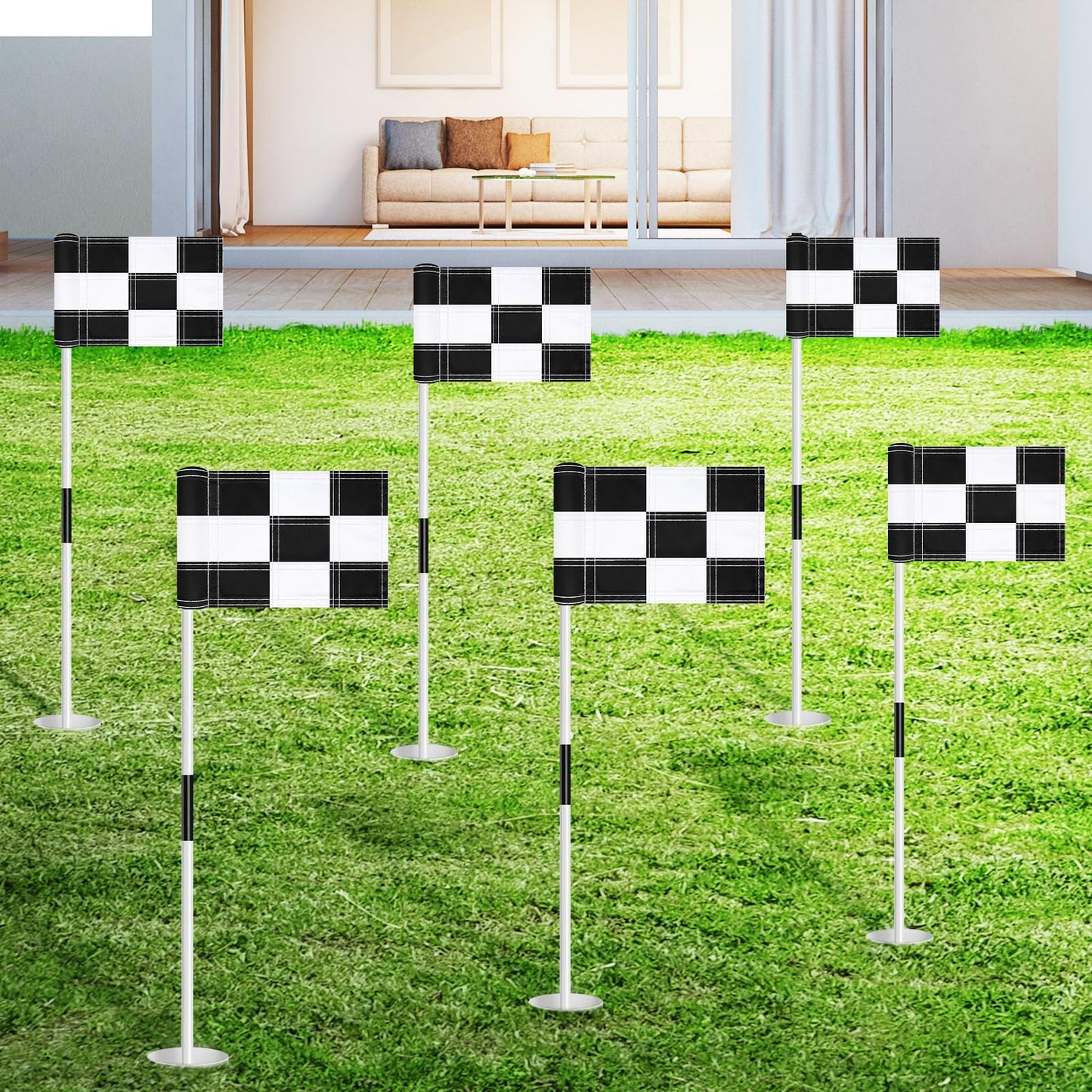 Fanfanwin 6 Pack Checkered Golf Flags 8 x 6 inch Portable 420D Nylon Training Target Flag with Tube Inserted Mini Practice Putting Green for Garden Yard Indoor Outdoor