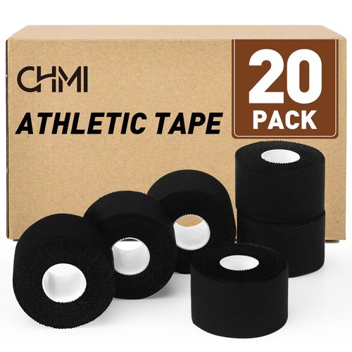 CHMI Athletic Tape,Black Sports Tape (20 Pack), 200 Yards Rolls Very Strong Easy Tear NO Sticky Residue Best Tape for Gymnastics Climbing Bat Injuries Medical (1.5 Inch X 200 Yards).