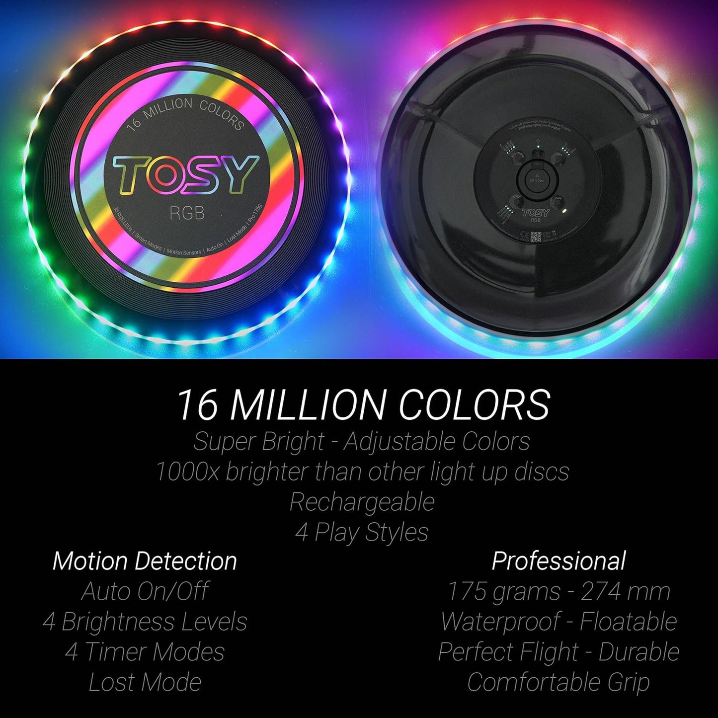 TOSY RGB Frisbee Bundle - Includes 2 Colorful Flying Toys for Outdoor Fun | Blue Ring