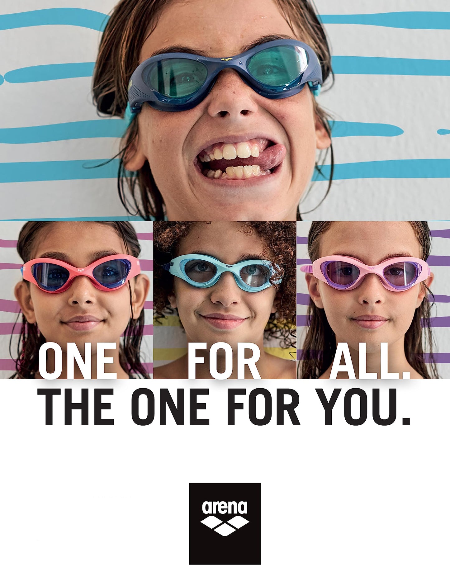 ARENA Unisex Youth The One Swim Goggles for Kids Ages 6 to 12 Watertight Fit Orbit-Proof Seals Anti-Fog Coated Non-Mirror Lens, Light Blue/Red/Blue