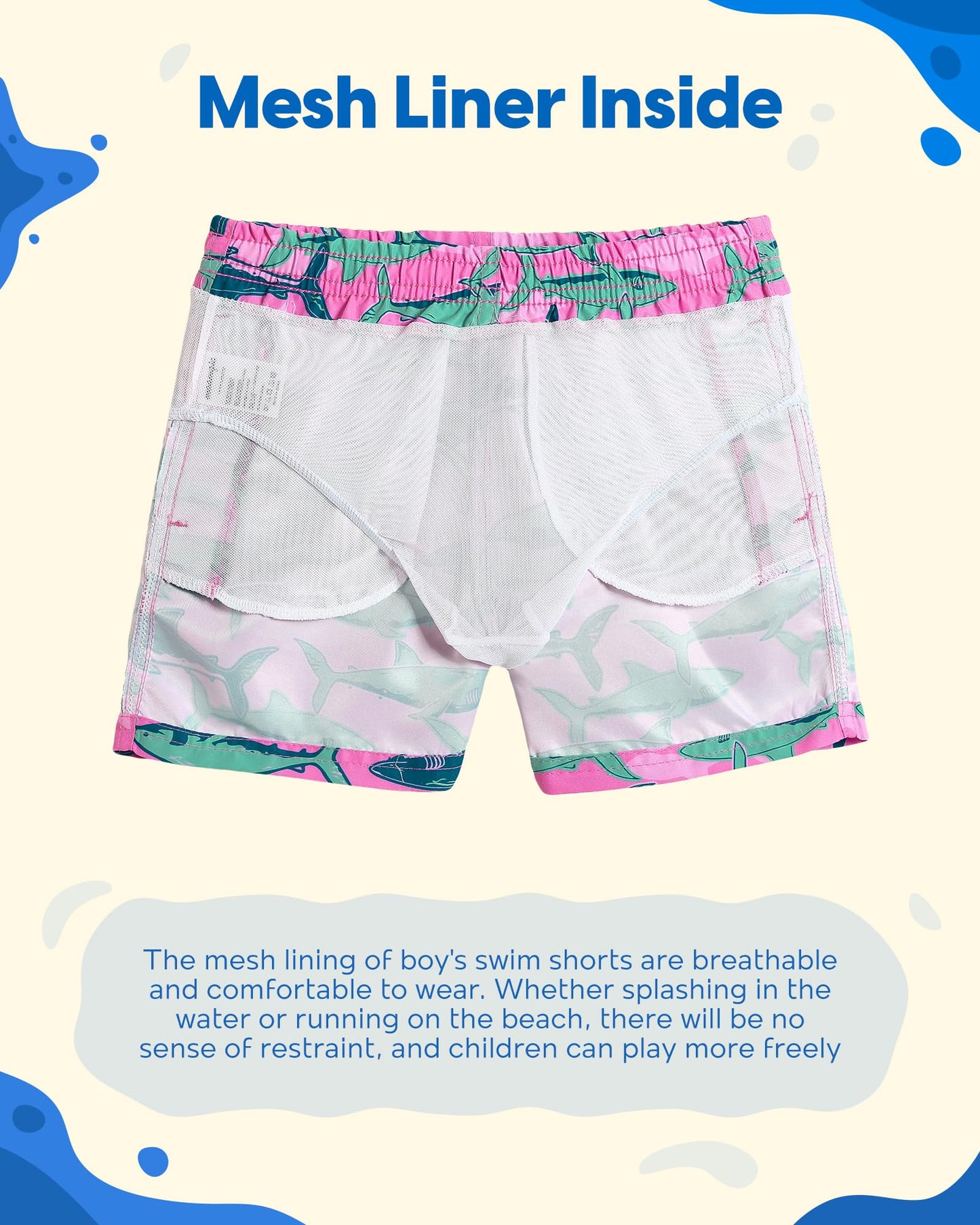 maamgic Boys Swim Trunks Toddler Swim Shorts Little Boys Bathing Suit Swimsuit Toddler Boy Swimwear,Pink Shark,2 T