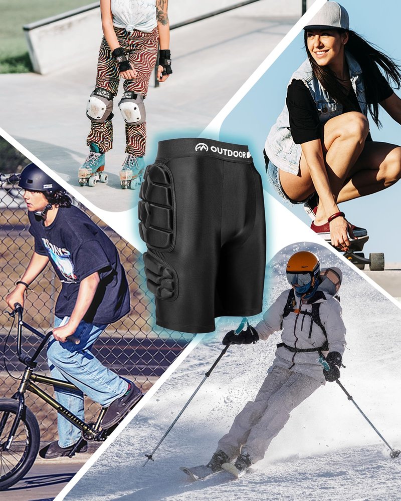 OutdoorMaster Padded Shorts for Snowboarding, Skate and Skiing - 3D Protection EVA Pad Impact Shorts for Hip Butt and Tailbone, Snowboard Protective Gear Guard - 3 Size for Men, Women and Youth