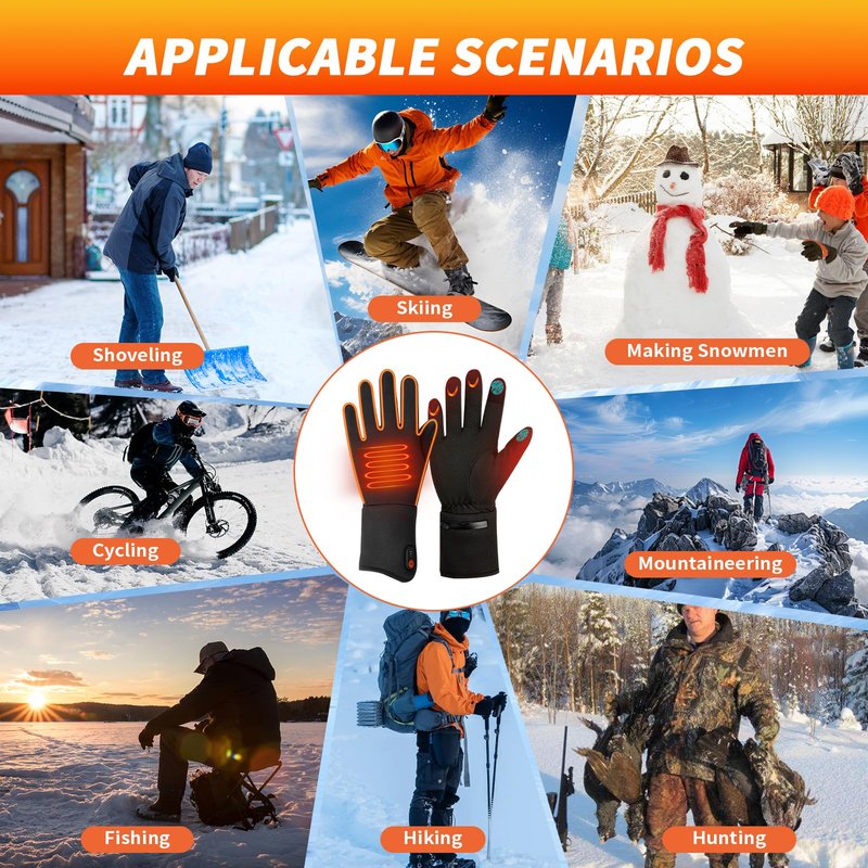 Qsocksy Heated Gloves for Men & Women - 2200mAh Battery, 3 Heating Levels, Overheat Protection - Ultra-Thin Electric Motorcycle Riding Gloves for Winter, Skiing, Snow Sports (Large)