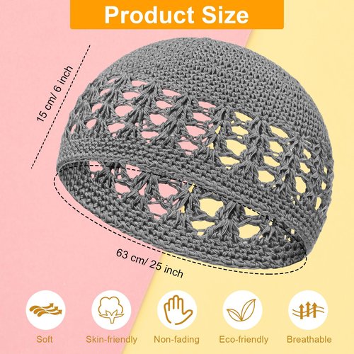 Boyiee Kufi Hat for Men Muslim Knit Kufi Cap Crochet Beanie Skull Beanie African Hat for Men Women(Black,Khaki,Gray, Brown,Classic Style)