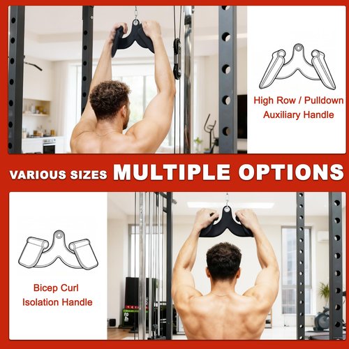 Fitvids LAT Pulldown Attachments, 5 Pieces Cable Machine Rowing Bar Set, Back Bicep Curl Tricep Lat Pull Down Strength Training Handles, Home Gym Fitness Cable Attachments with Non-Slip Rubber Coating
