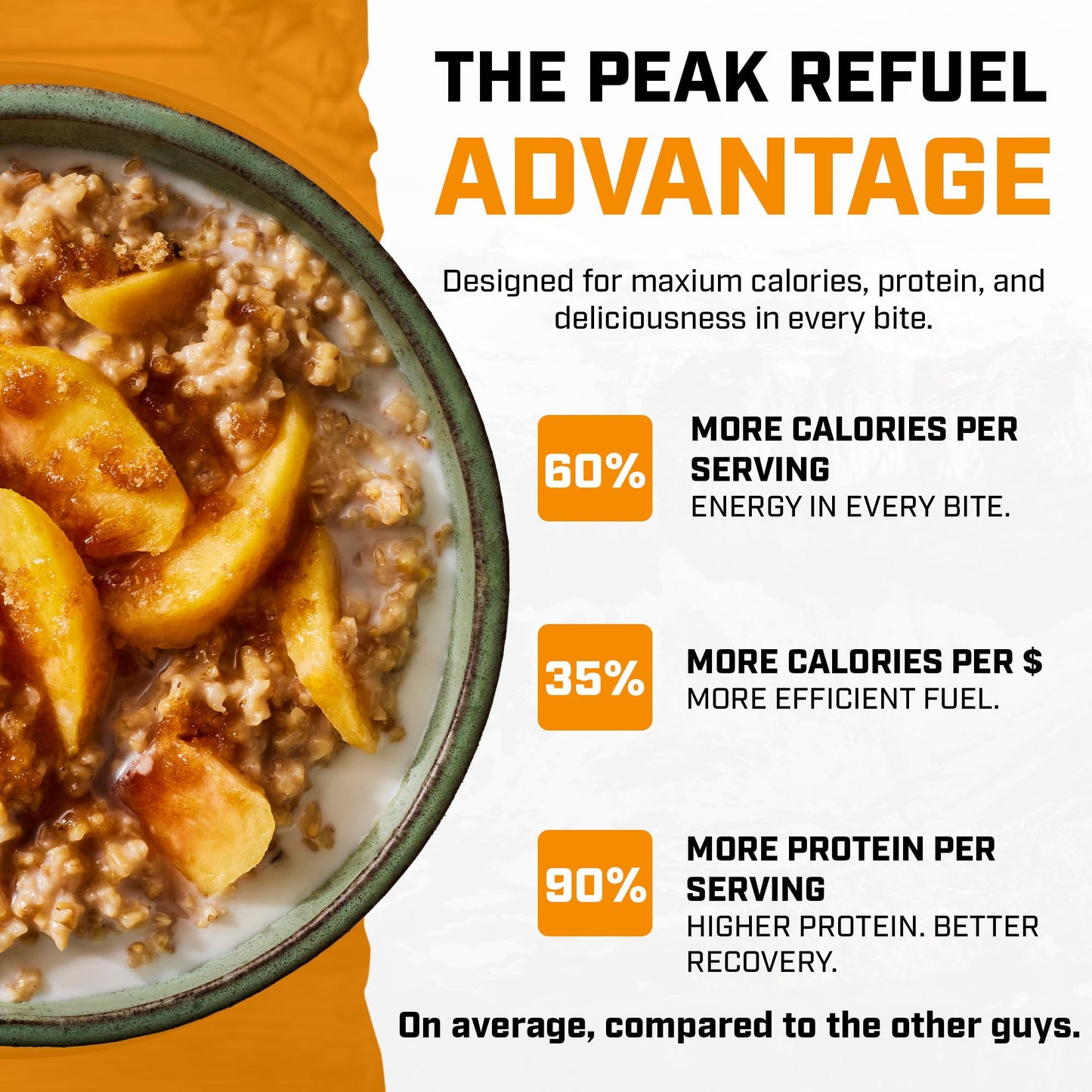Peak Refuel Creamy Peaches and Oats | Chad Mendes Signature Meal | Premium Freeze-Dried Variety Meals | Hunting, Survival, Camping, Backpacking Food | High-Protein Game Meats | MRE | Made in USA