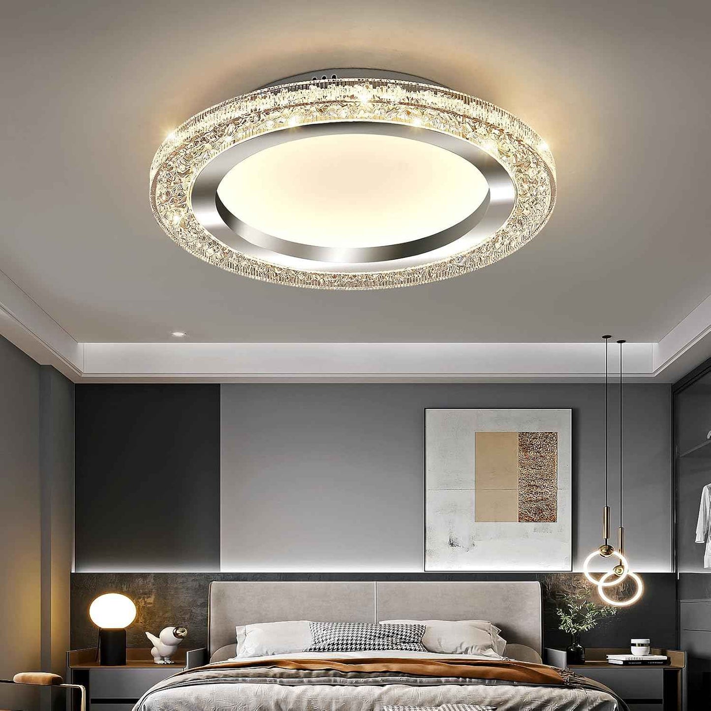 28W Gold LED Flush Mount Ceiling Light - 12" Modern Round Fixture for Bedroom, Kitchen, Bathroom