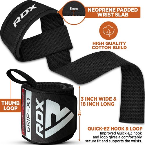 RDX Weight Lifting Wrist Wraps with Gym Straps, Elasticated 18” Cotton Wrap, 60CM Anti Slip Workout Strap Support, Bodybuilding Deadlifting Powerlifting Fitness Gymnastics Strength Training, Men Women