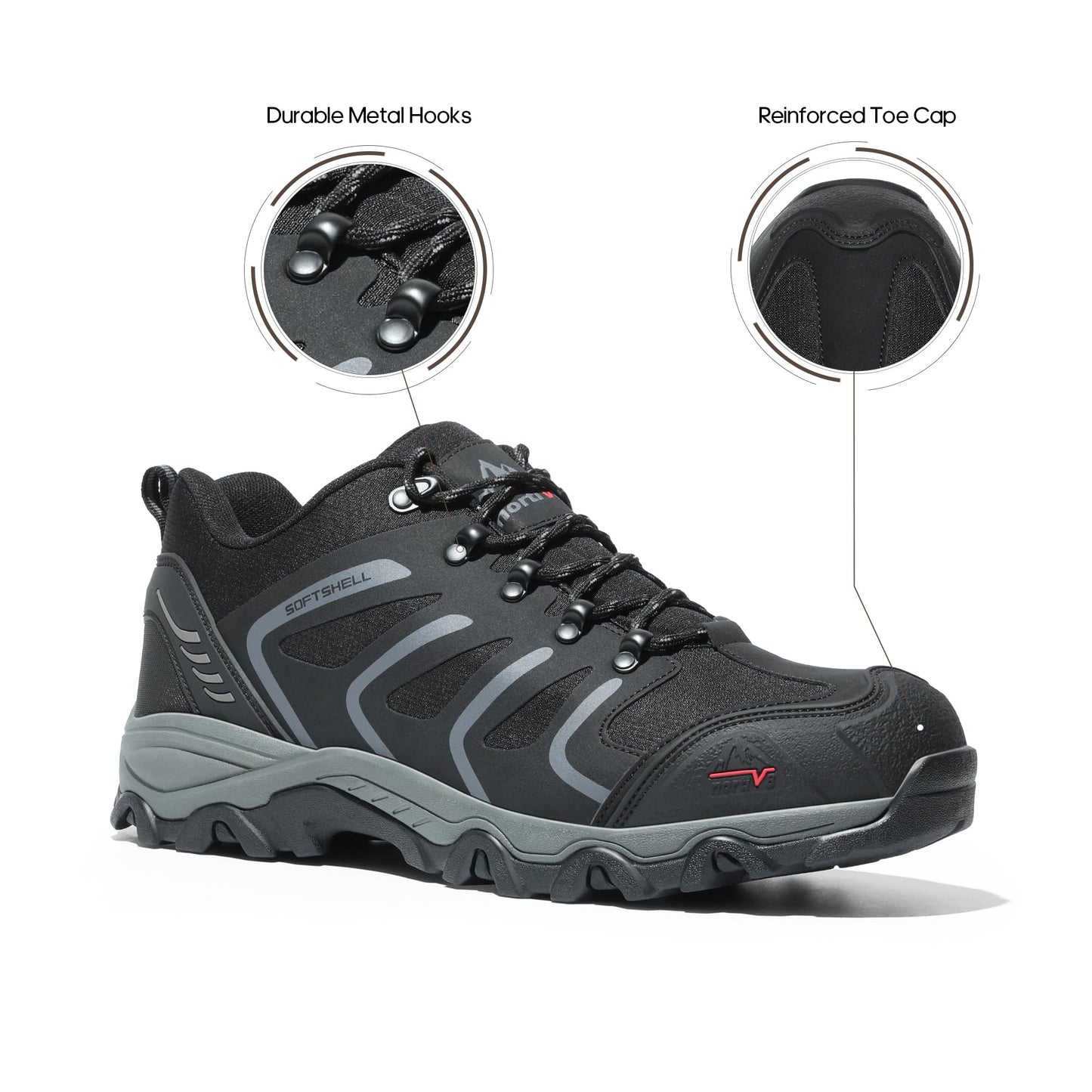 NORTIV 8 Men's Low Top Waterproof Hiking Shoes Trekking Trails Outdoor Work Shoes,Size 10.5W,Black/Dark/Grey,160448_Low