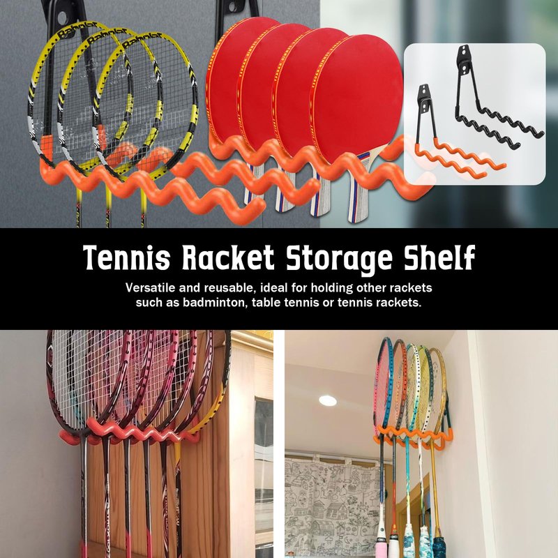 2 Pack Wall-Mounted Tennis Racket Storage Rack Display Stand, Badminton Racket Stand, Suitable for Badminton Rackets, Tennis Rackets