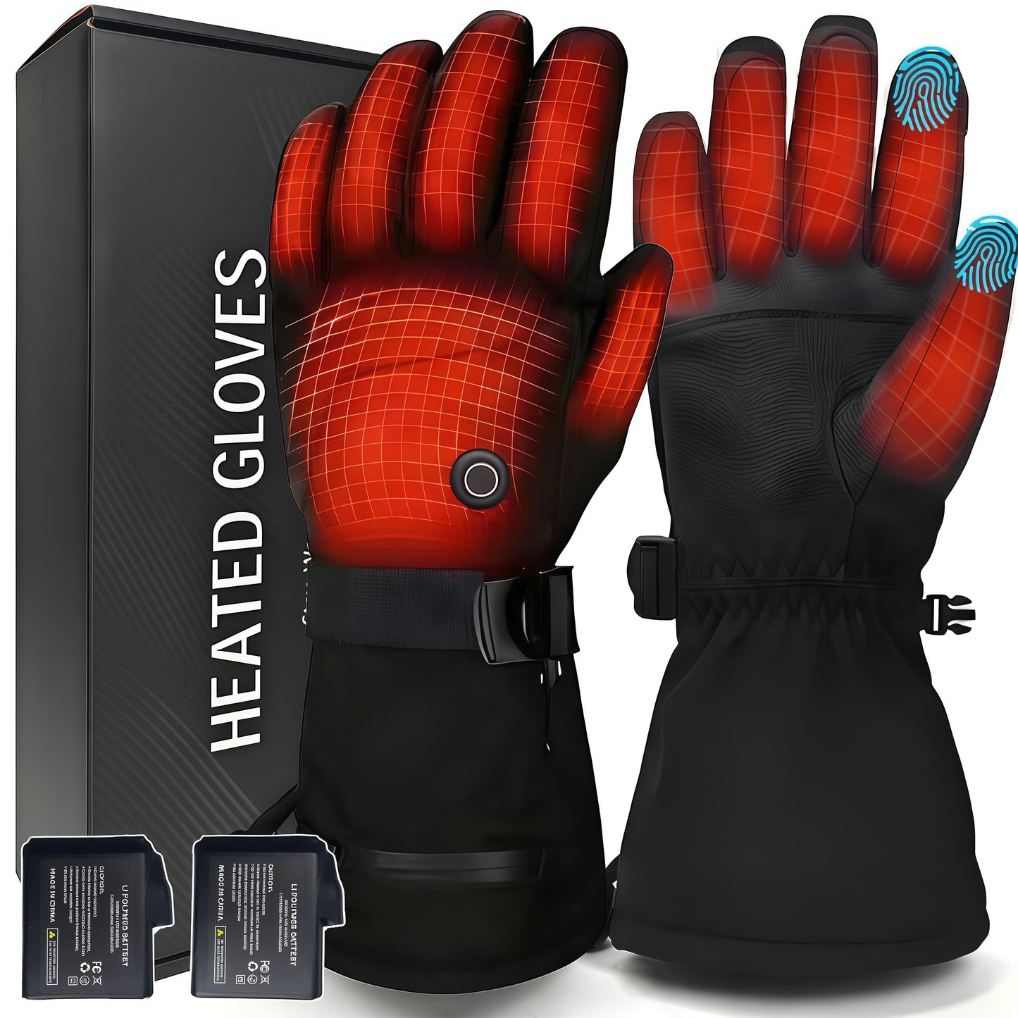 Rechargeable Heated Gloves for Men Women, 7.4V Waterproof Touchscreen Electric Ski Gloves for Winter Outdoor Work, Skiing, Hunting, Hiking, Camping, Riding, Fishing (X-Large)