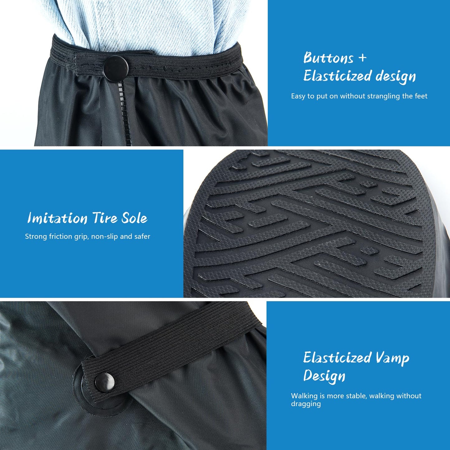 IwIeIaIrI Waterproof Rain Boot Shoe Cover Non-Slip Waterproof Boot Covers for Snow & Rain, Walking, Hiking & Motorcycle Gear Shoe Cover PVC Material with Safety Reflector Reusable & Foldable Black(XL)