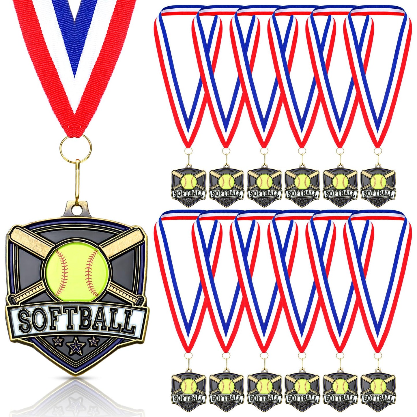 Trnayi 40 Pcs 10/20 /30/40 Pcs Award Medals Bulk Sports Medals with Neck Ribbons 2.4 Inch Winner Award Trophy Prize Gift for Sports Themed Party Favors Tournaments Match (Softball)