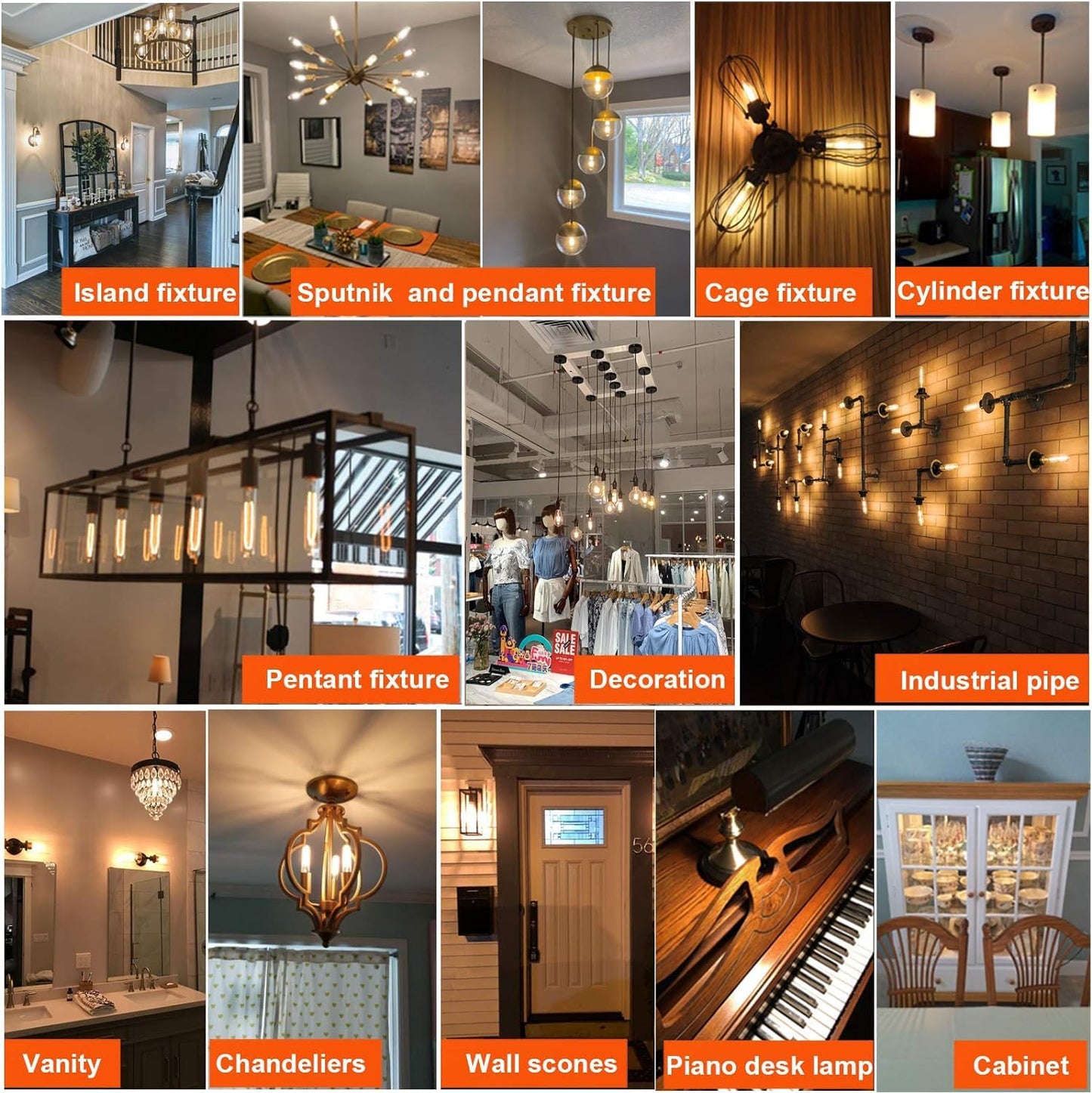 LHYueTong T10 LED Light Bulbs, Non dimmable E26 Edison Bulb, 4W Equals 40W Equivalent, Warm White, 2700K, 350LM for Rustic Pendant, Chandeliers, Wall Sconces,Vanity, Pack of 6