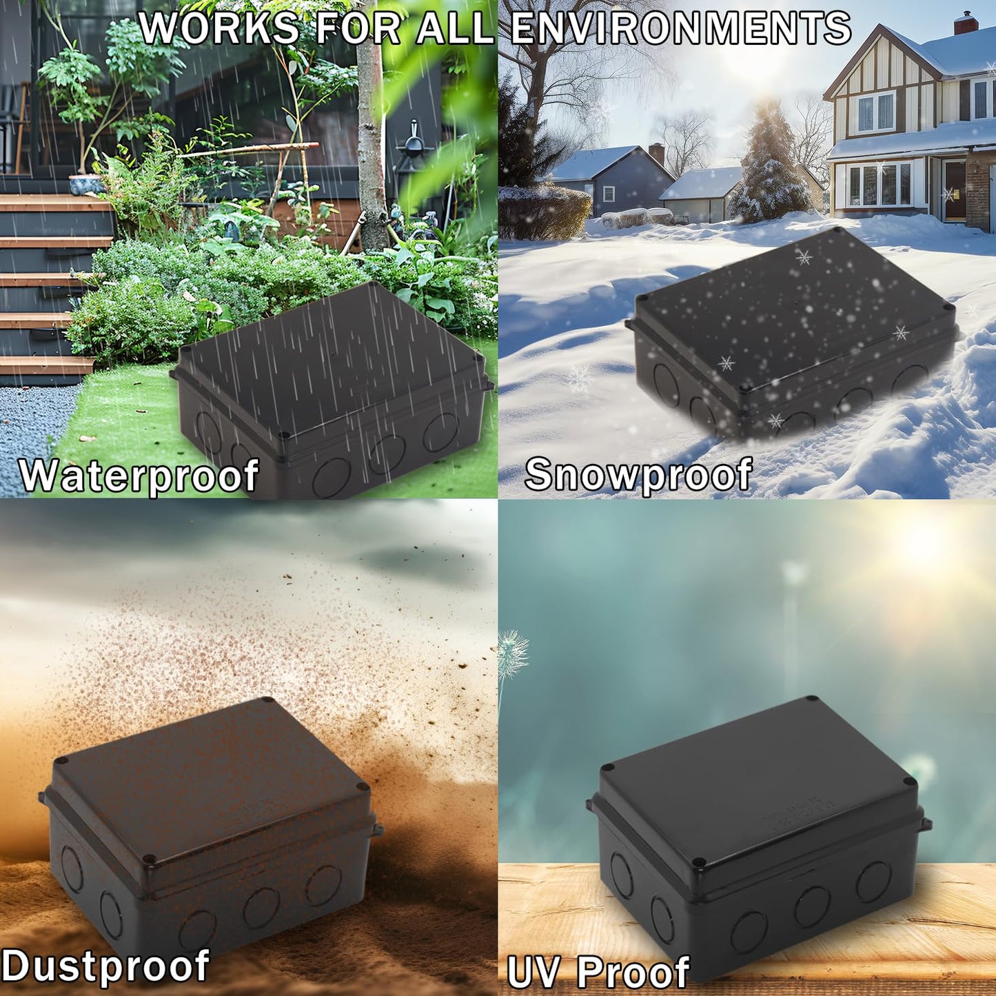 Junction Box, Reserved Holes Electrical Boxes Waterproof IP65 ABS Plastic Electrical Power Cord Enclosure Project Box Black 5.9 x 5.9 x 2.8 inch(150x150x70mm)