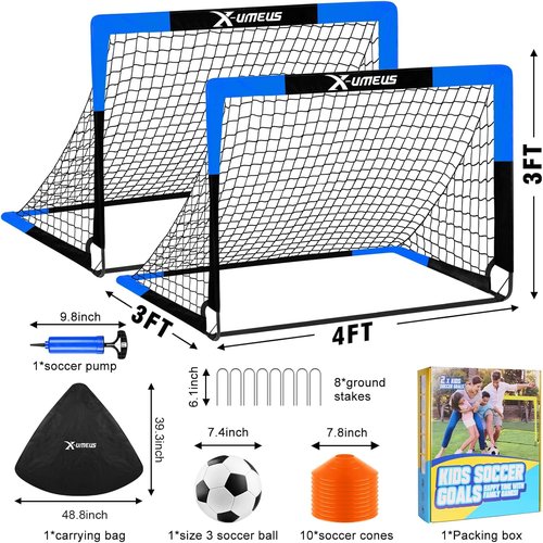 Kids Soccer Goals - Backyard Training Set of 2 | 4x3 ft & 6x4 ft with Soccer Ball & Cones