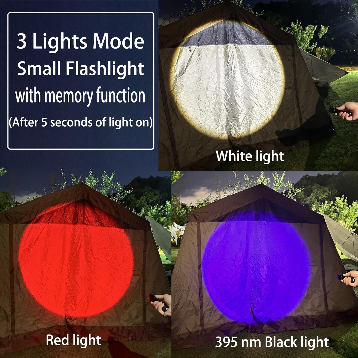3 in 1 LED Rechargeable Flashlight, LED Small Flashlight with Memory Function, Super Bright Zoomable Red Lens Light 395 NM Black Lights Flashlights with USB C Charging for Camping Hiking Home