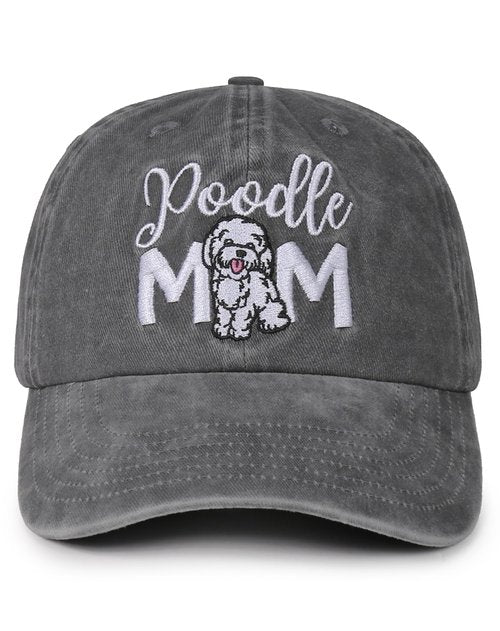 InnoBeta Poodle Gifts Cap for Women - Adjustable Vintage Washed Cotton Embroidered Hat - Dog Mom Pet Lover Gift - Grey