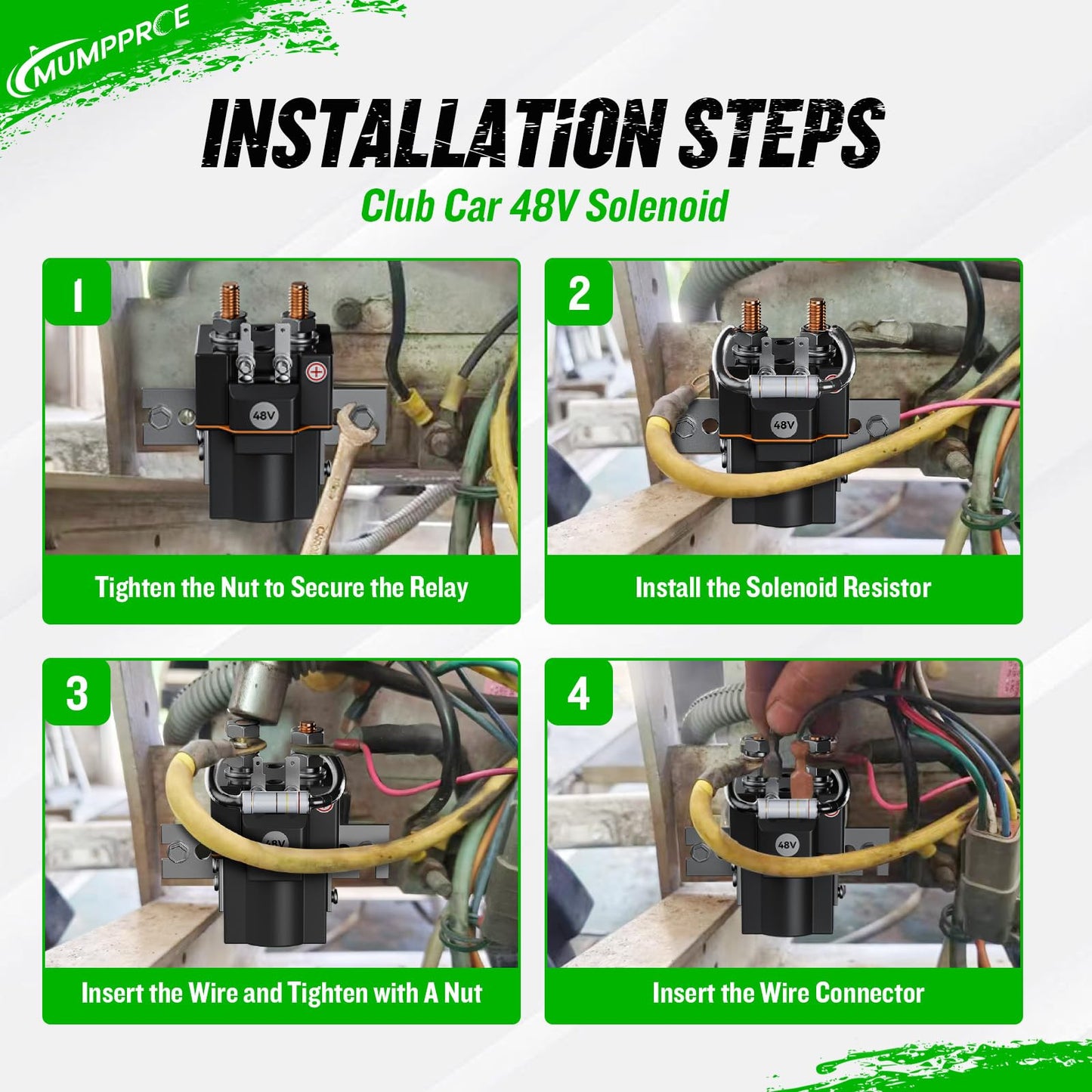 MUMPPRCE 48V Club Car Solenoid with Resistor, 4-Terminal Golf Cart Solenoid Coil for Club Car DS 1995-Up & Precedent 2004-2008 Electric, Replaces OEM 101908701, 102774701, 1014947, SW80-2028P
