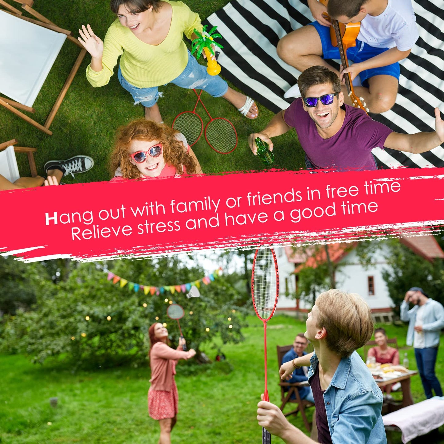 Wettarn 12 Pcs Badminton Rackets with 18 Nylon Badminton, Badminton Racquet Bulk, Shuttle Badminton Set for Adults Teenagers Youth Beginners Advanced Player Backyard Gym Beach Outdoor (Red)