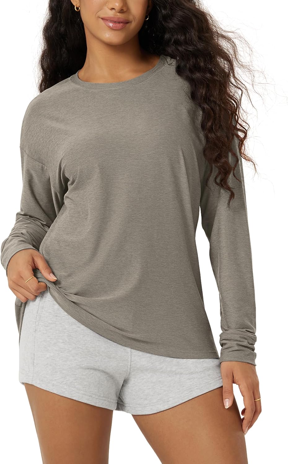 ODODOS Women's Long Sleeve Tee - Ultra Soft Performance Top with UPF 50+ Protection | Oversized Crew Neck