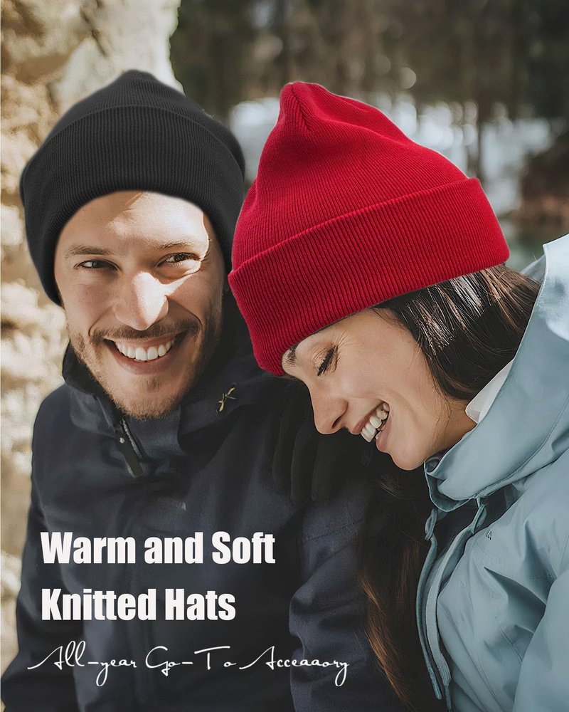 100% Cotton Beanie Hat- Unisex Ultra Soft Winter Warm Stretch Knit Cuffed Hats Fisherman Beanies Skull Cap