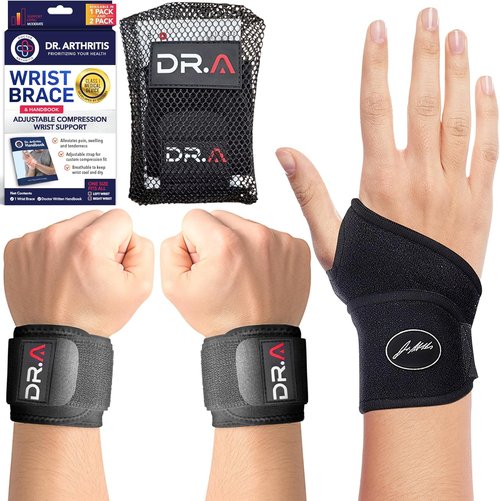 Dr. Arthritis Carpal Tunnel Wrist Brace - Adjustable Support for Pain Relief | 2-Pack, Black (Right/Left Hand)