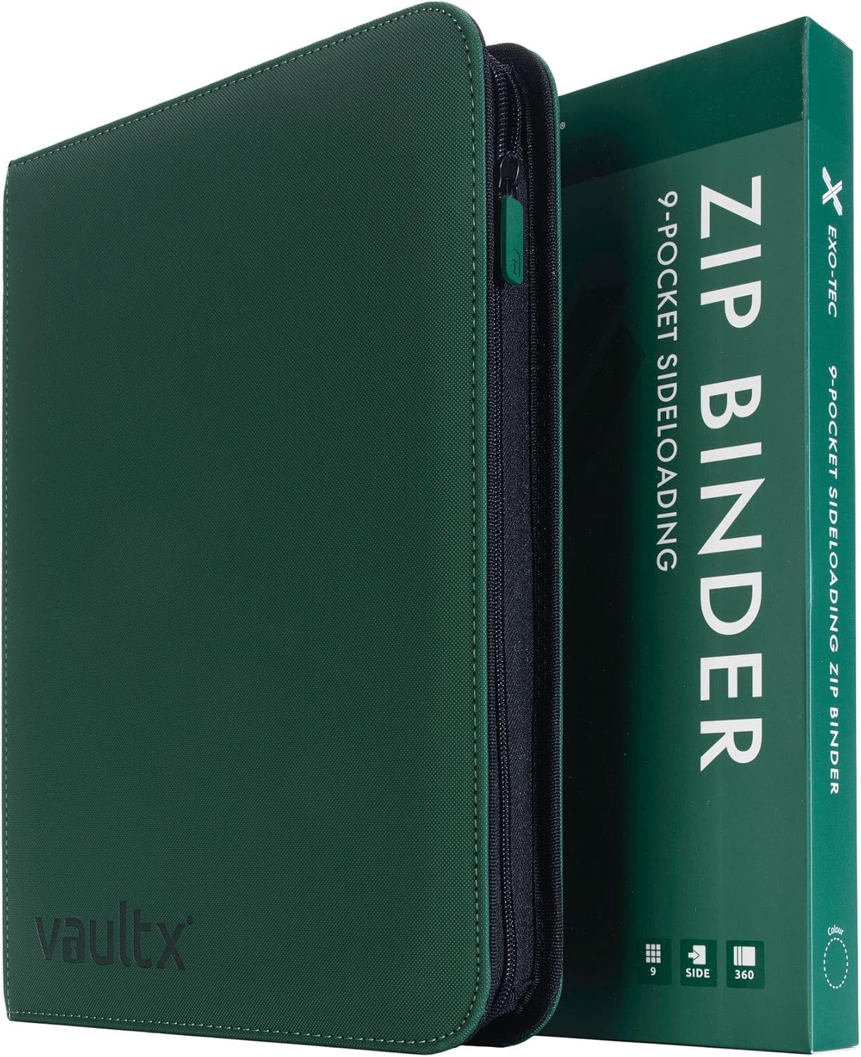 Vault X 9 Pocket Trading Card Zip Binder - Premium Exo-Tec Material, Holds 360 Cards, Green