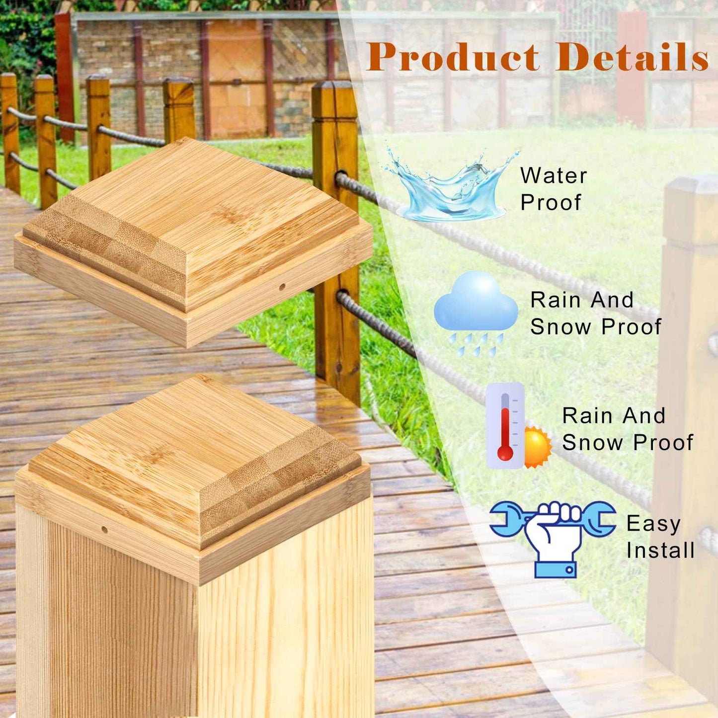 2 Pack 4x4 Wood Flat Top Post Caps Fence Post Caps Newel Post Mounting Kit for Outdoor Fences Mailboxes Decks(Actually 3.7x3.7inch